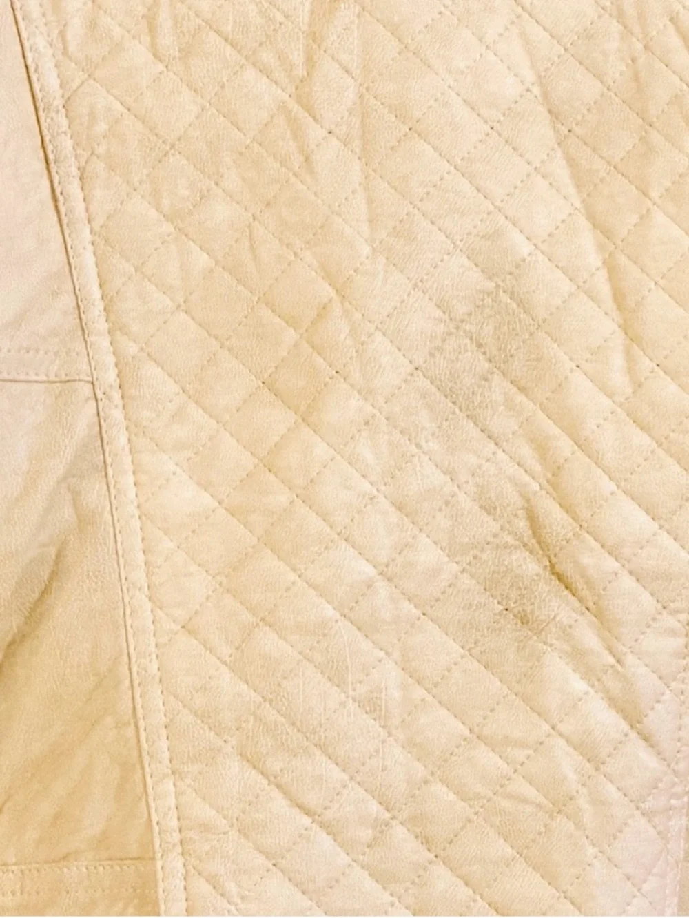 GUESS Quilted Faux Leather Moto Jacket Faux Fur Collar Stone Tan Cream Size L
